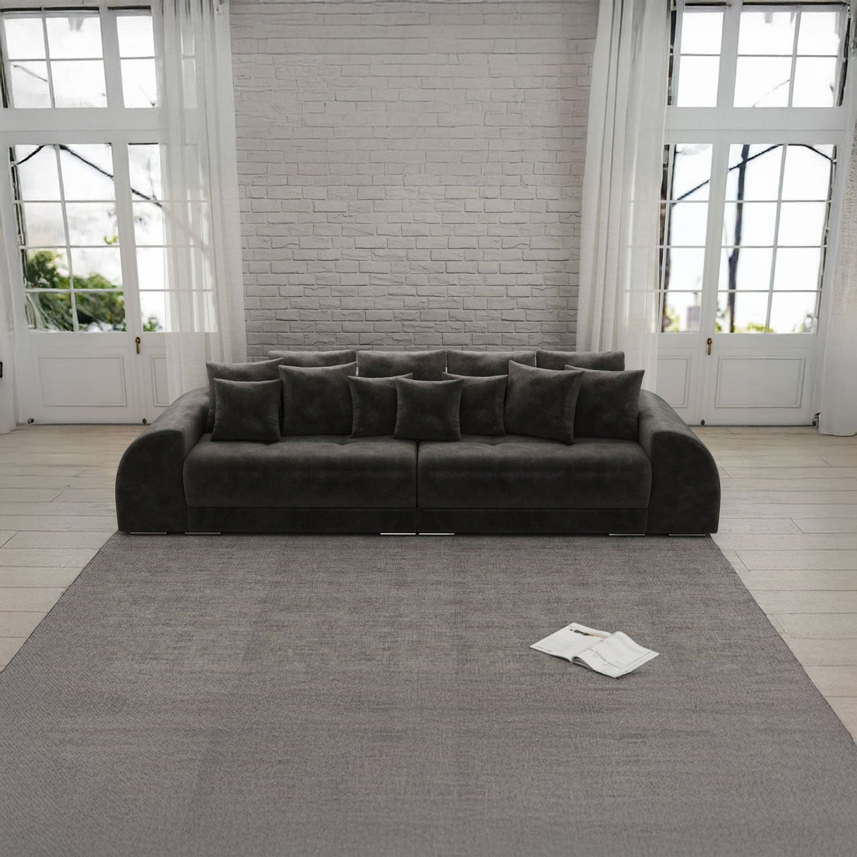 Canapea extensibilă dumonde cu 2 lăzi de depozitare si sezut confortabil din spuma HR, Big Sofa Verona Madagaskar Black 310x100 cm Fabrica