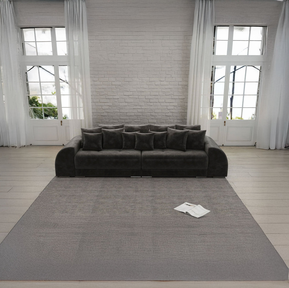 Canapea extensibilă dumonde cu 2 lăzi de depozitare si sezut confortabil din spuma HR, Big Sofa Verona Madagaskar Black 310x100 cm Fabrica