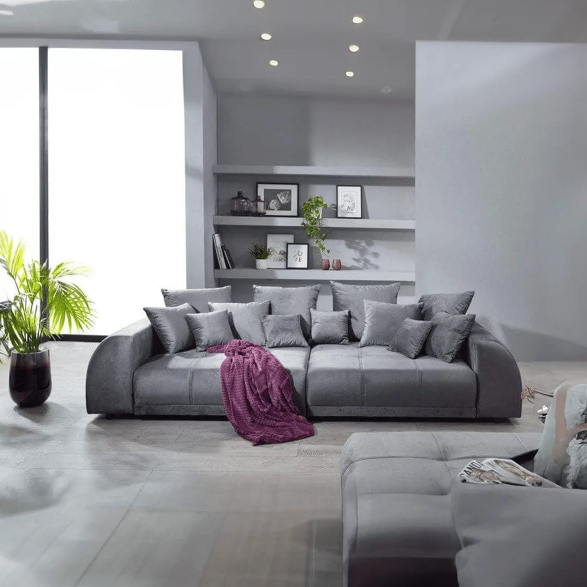 Canapea extensibilă dumonde cu 2 lăzi de depozitare si sezut confortabil din spuma HR, Verona Grey Velvet 310x100 cm