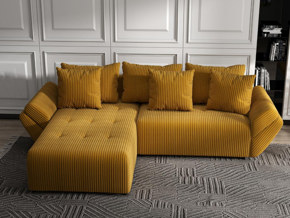 Colțar extensibil dumonde cu ladă de depozitare si sezut confortabil din spuma HR, Berlin Ambience Mustar 280x185 cm Fabrica