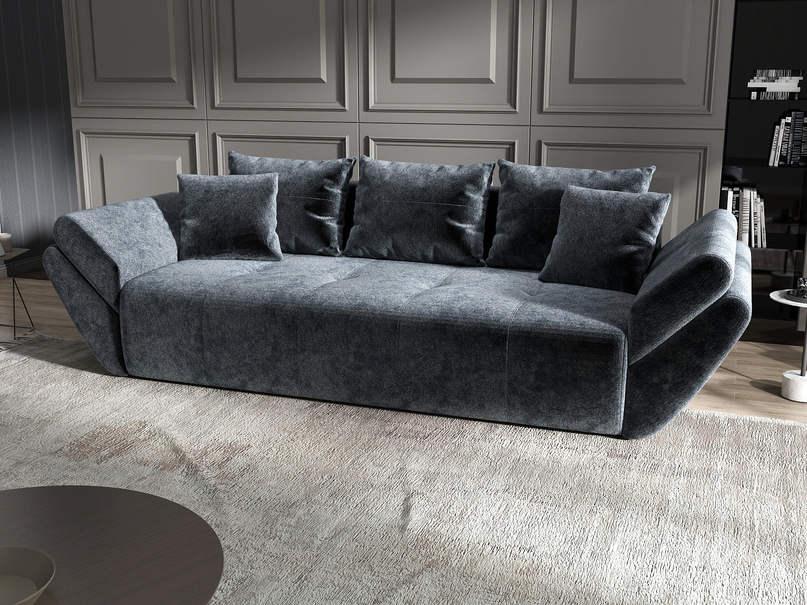 Canapea extensibilă dumonde cu ladă de depozitare si sezut confortabil din spuma HR, Berlin Euphoria Grafit 250x100 cm Fabrica