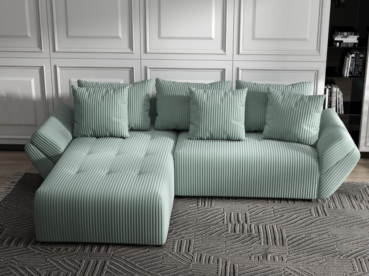 Colțar extensibil dumonde cu ladă de depozitare si sezut confortabil din spuma HR, Berlin Ambience Verde Mint 280x185 cm Fabrica
