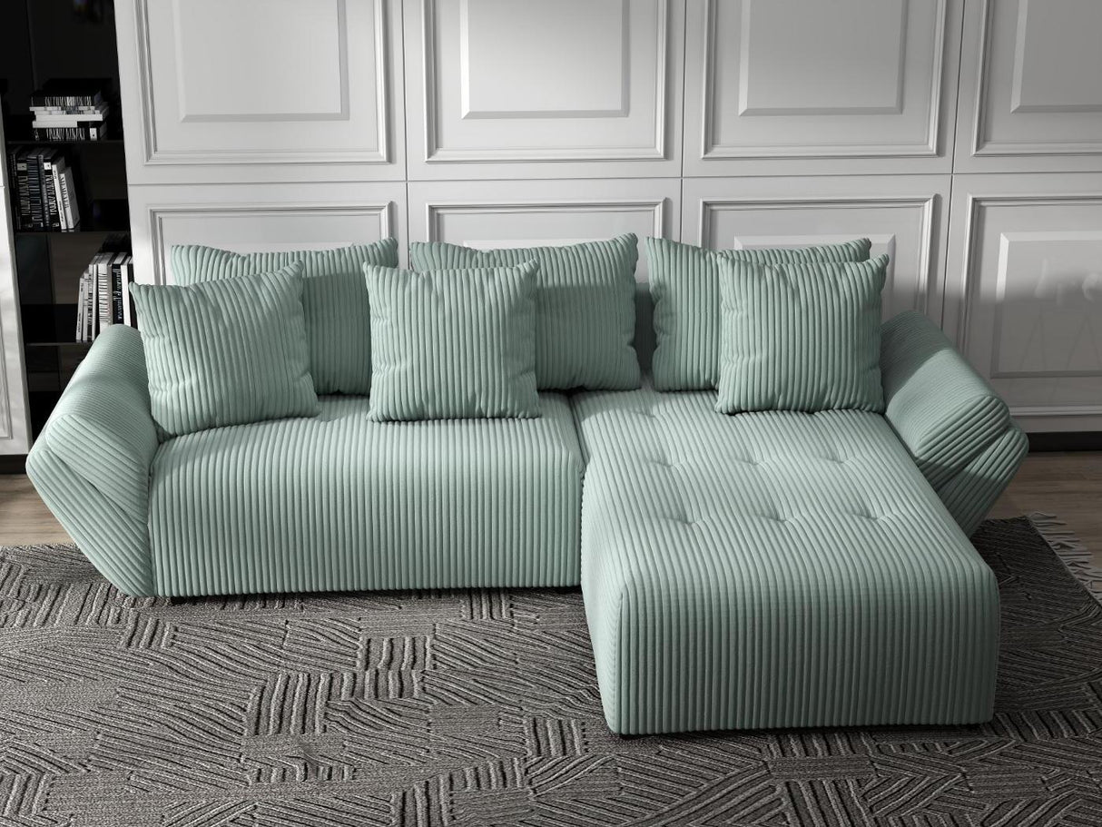 Colțar extensibil dumonde cu ladă de depozitare si sezut confortabil din spuma HR, Berlin Ambience Verde Mint 280x185 cm II Fabrica