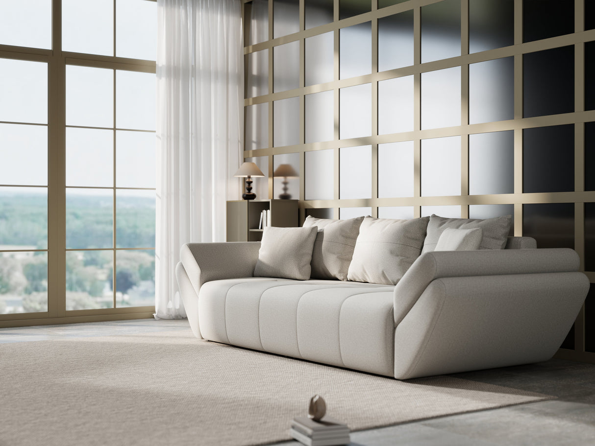 Canapea extensibilă dumonde cu ladă de depozitare si sezut confortabil din spuma HR, Berlin New Bej 250x100 cm Fabrica