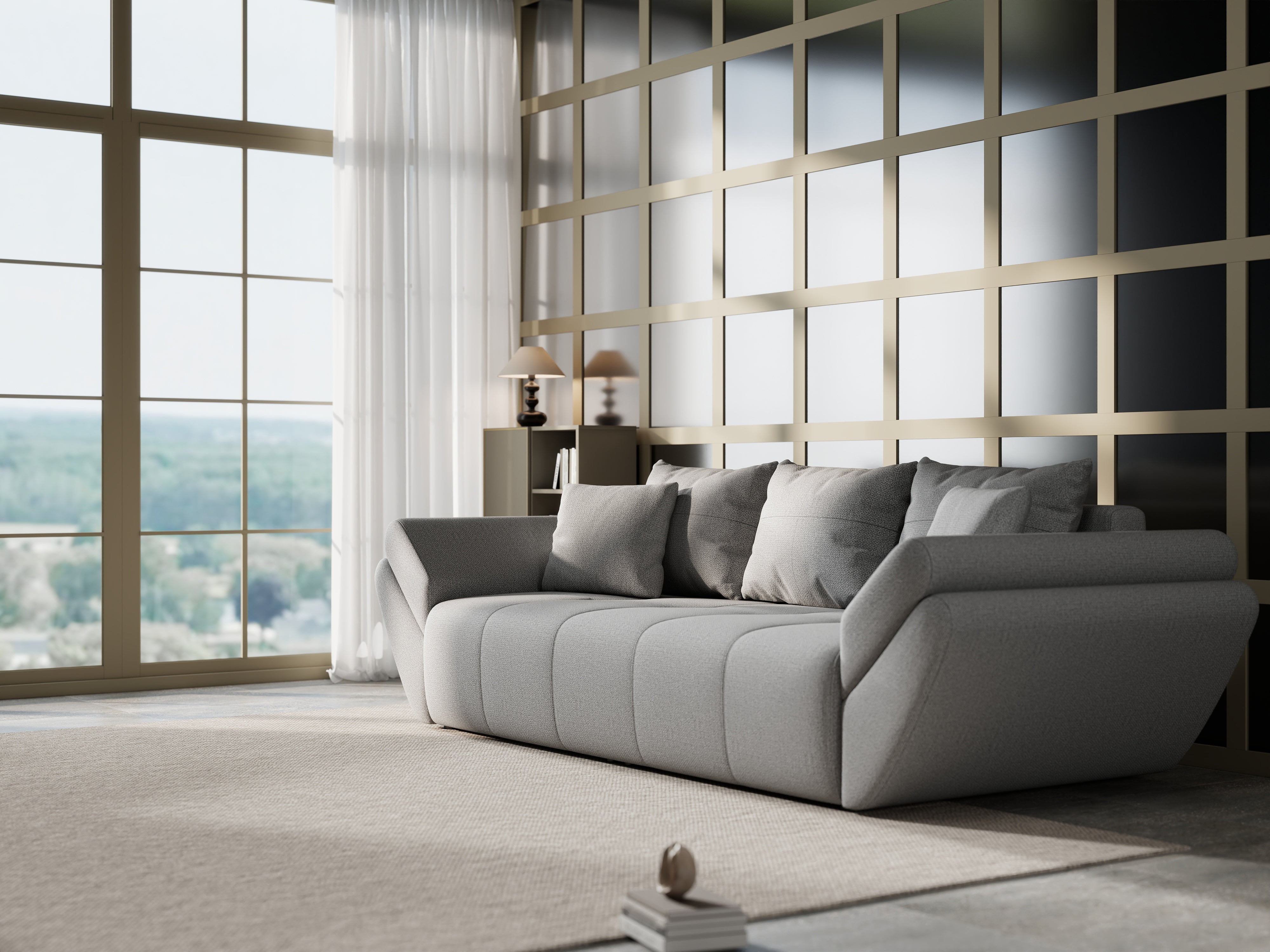 Canapea extensibilă dumonde cu ladă de depozitare si sezut confortabil din spuma HR, Berlin Grey 250x100 cm Fabrica