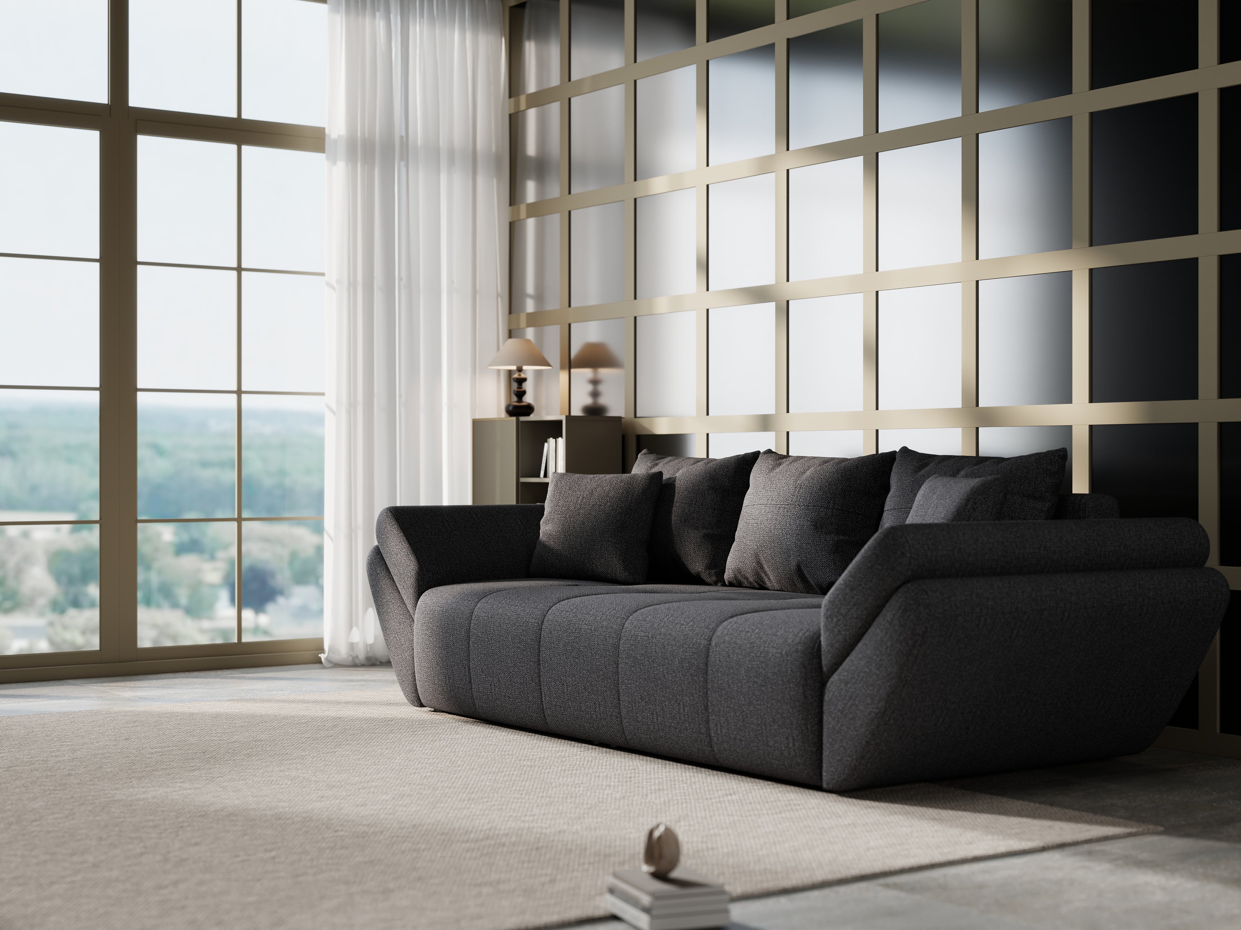 Canapea extensibilă dumonde cu ladă de depozitare si sezut confortabil din spuma HR, Berlin Graphite 250x100 cm Fabrica