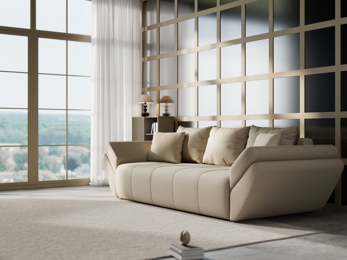 Canapea extensibilă dumonde cu ladă de depozitare si sezut confortabil din spuma HR, Berlin Bej 250x100 cm Fabrica
