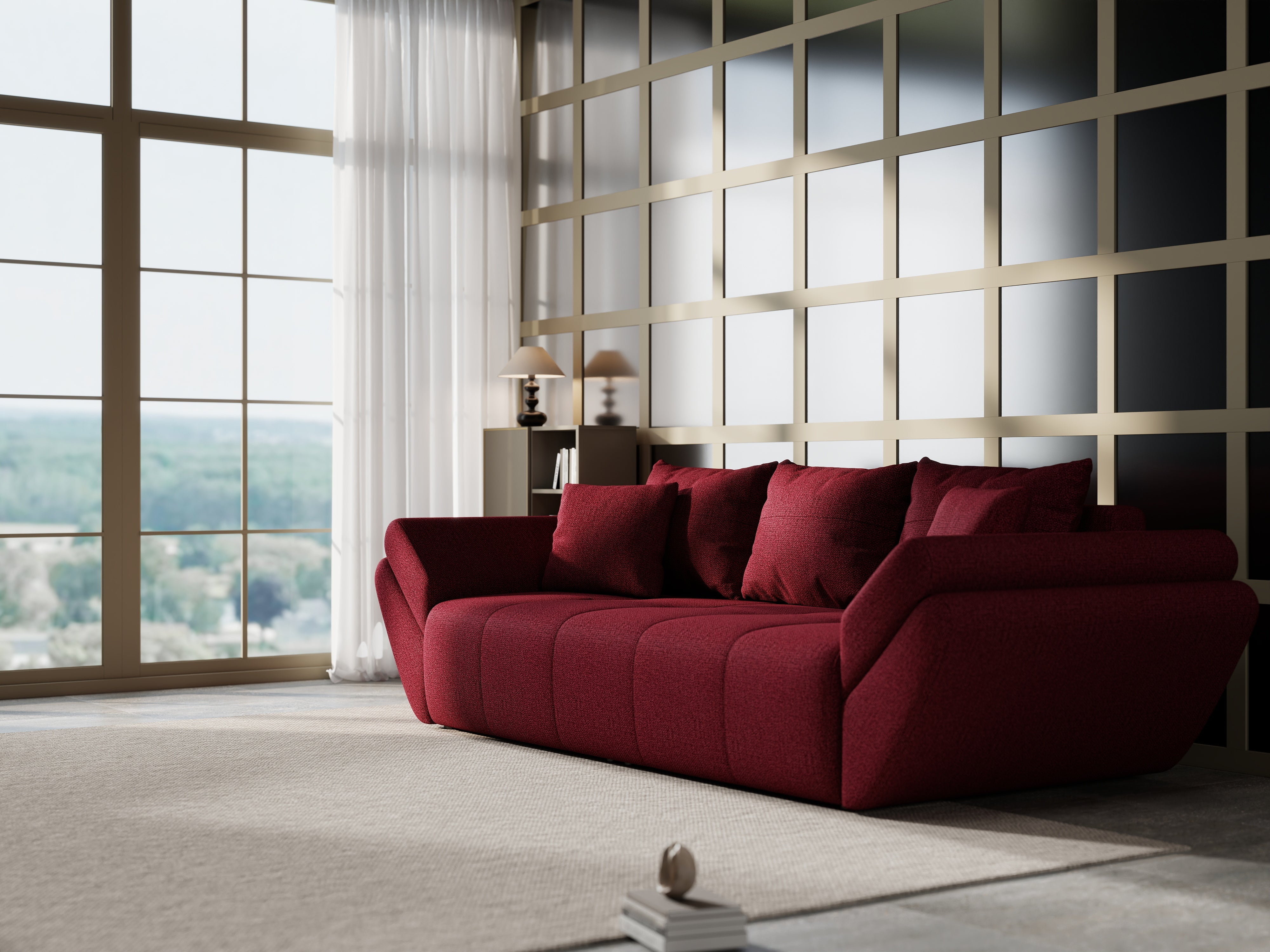Canapea extensibilă dumonde cu ladă de depozitare si sezut confortabil din spuma HR, Berlin Red 250x100 cm Fabrica
