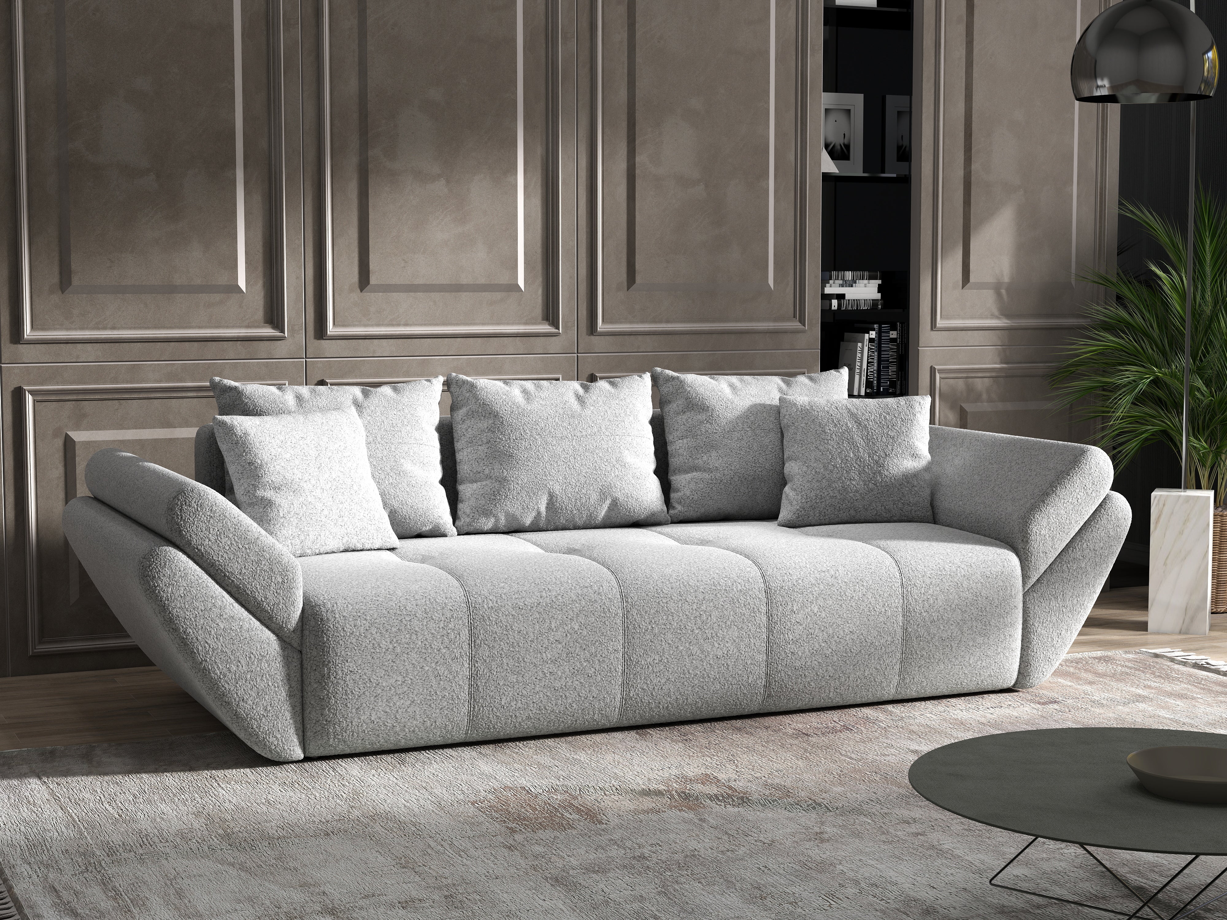 Canapea extensibilă dumonde cu ladă de depozitare si sezut confortabil din spuma HR, Berlin Euphoria Grey 250x100 cm Fabrica