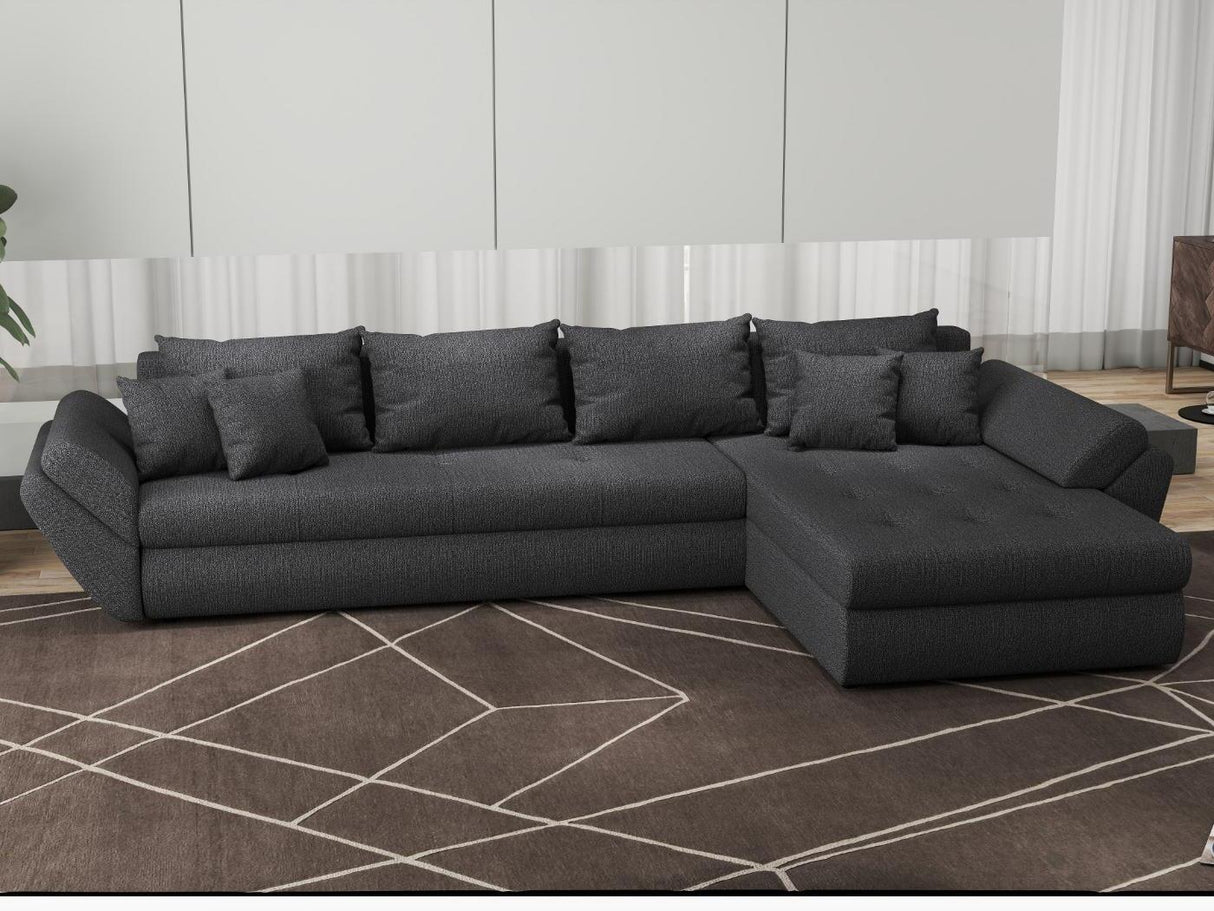 Colțar extensibil dumonde cu ladă de depozitare si sezut confortabil din spuma HR, Loana XL Enjoy Gri Grafit II 335x185 cm Fabrica