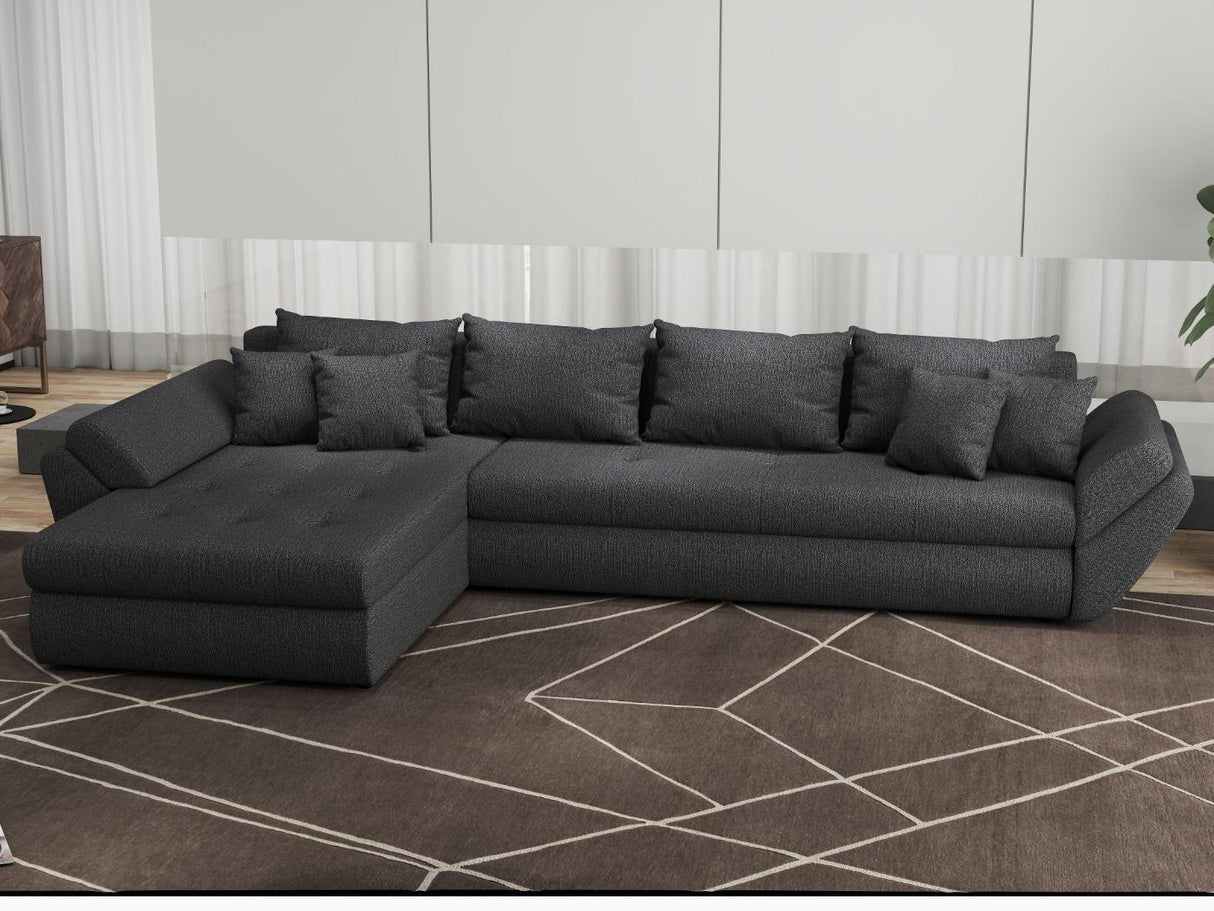 Colțar extensibil dumonde cu ladă de depozitare si sezut confortabil din spuma HR, Loana XL Enjoy Gri Grafit 335x185 cm Fabrica