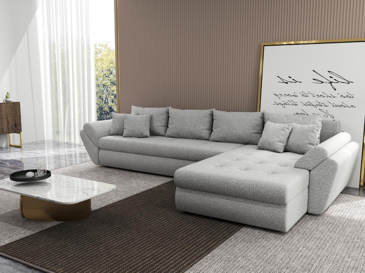 Colțar extensibil dumonde cu ladă de depozitare si sezut confortabil din spuma HR, Loana XL Euphoria Gri II 335x185 cm Fabrica