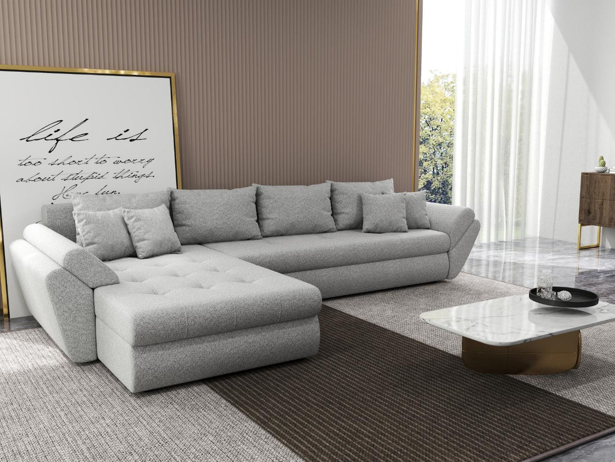 Colțar extensibil dumonde cu ladă de depozitare si sezut confortabil din spuma HR, Loana XL Euphoria Gri 335x185 cm Fabrica