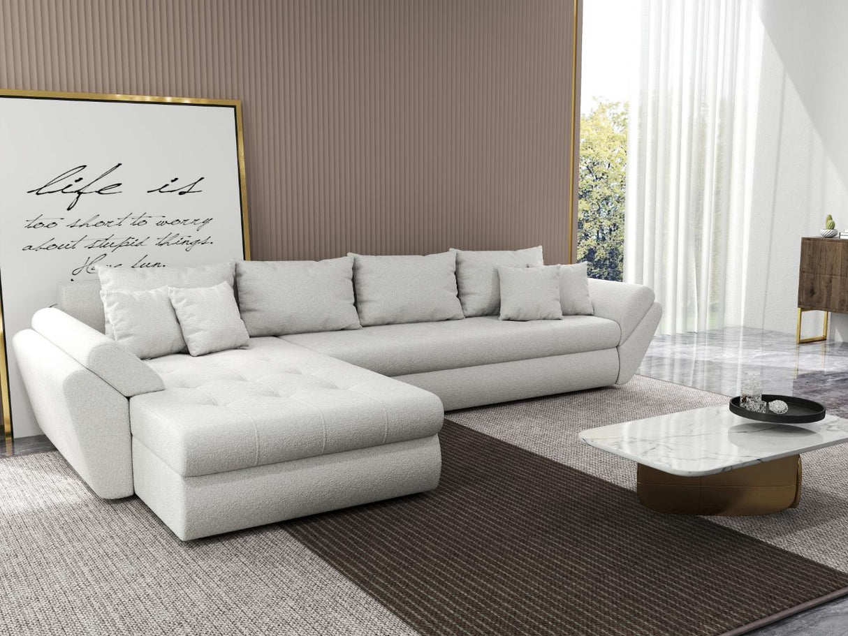 Colțar extensibil dumonde cu ladă de depozitare si sezut confortabil din spuma HR, Loana XL Euphoria Alb 335x185 cm Fabrica