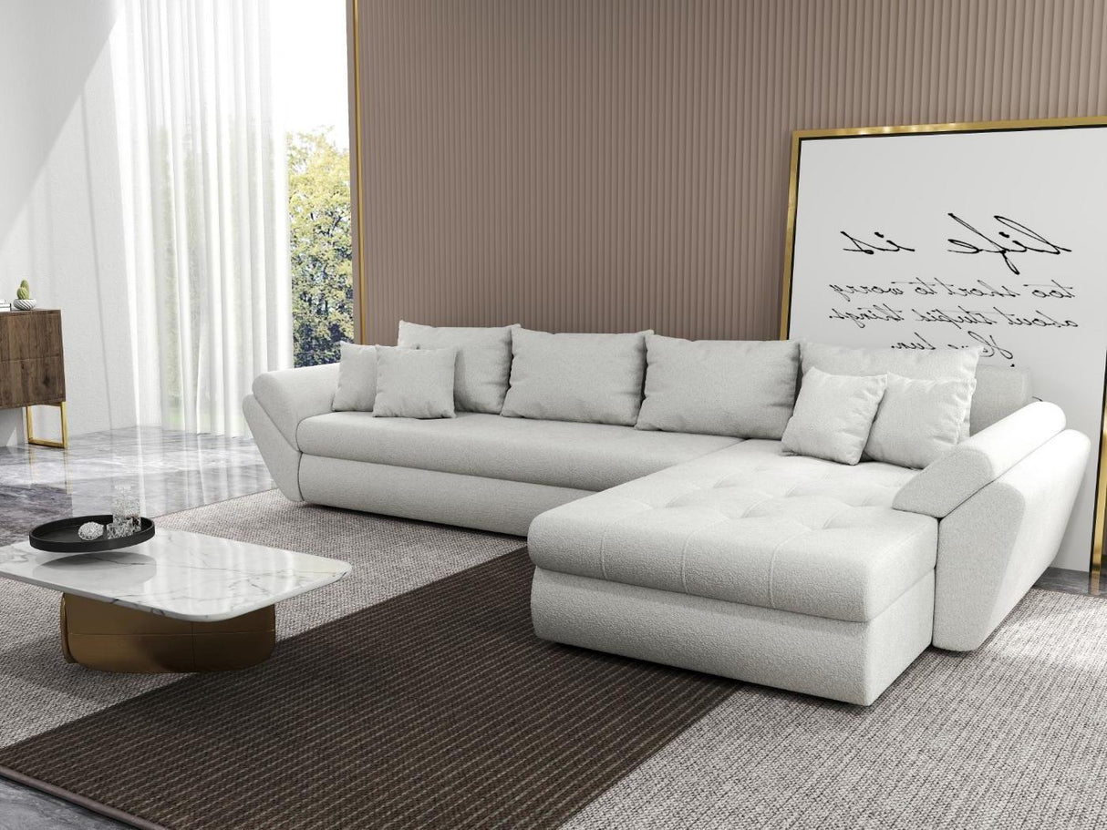 Colțar extensibil dumonde cu ladă de depozitare si sezut confortabil din spuma HR, Loana XL Euphoria Alb II 335x185 cm Fabrica
