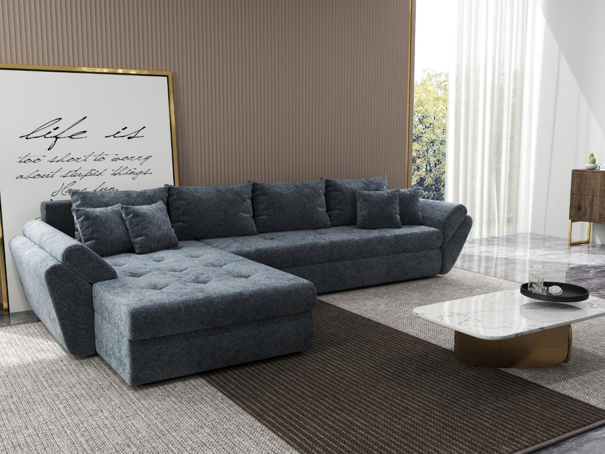 Colțar extensibil dumonde cu ladă de depozitare si sezut confortabil din spuma HR, Loana XL Euphoria Gri Grafit 335x185 cm Fabrica