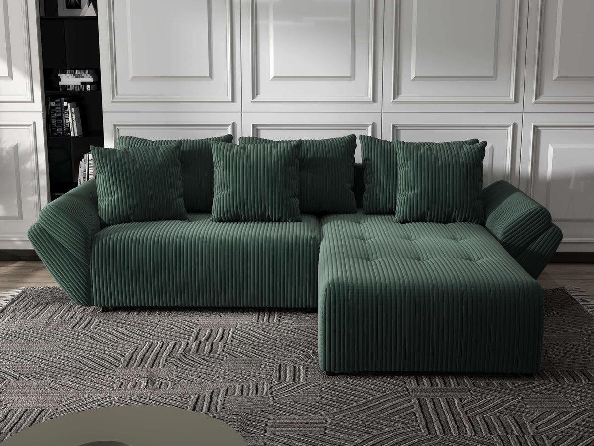 Colțar extensibil dumonde cu ladă de depozitare si sezut confortabil din spuma HR, Berlin Ambience Verde 280x185 cm II Fabrica
