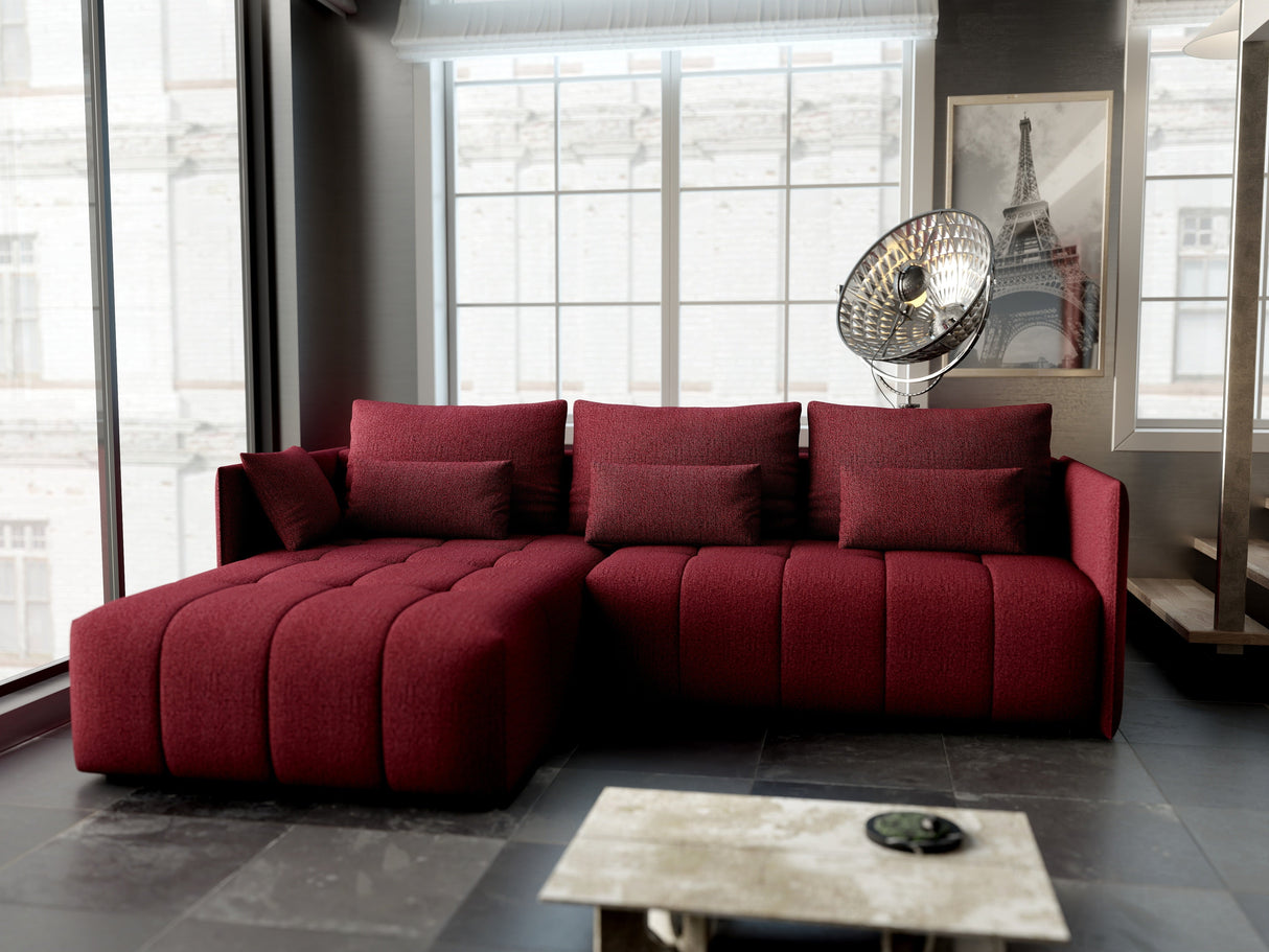 Colțar extensibil dumonde cu ladă de depozitare si sezut confortabil din spuma HR, Malta Bordoux 235x185 cm Fabrica