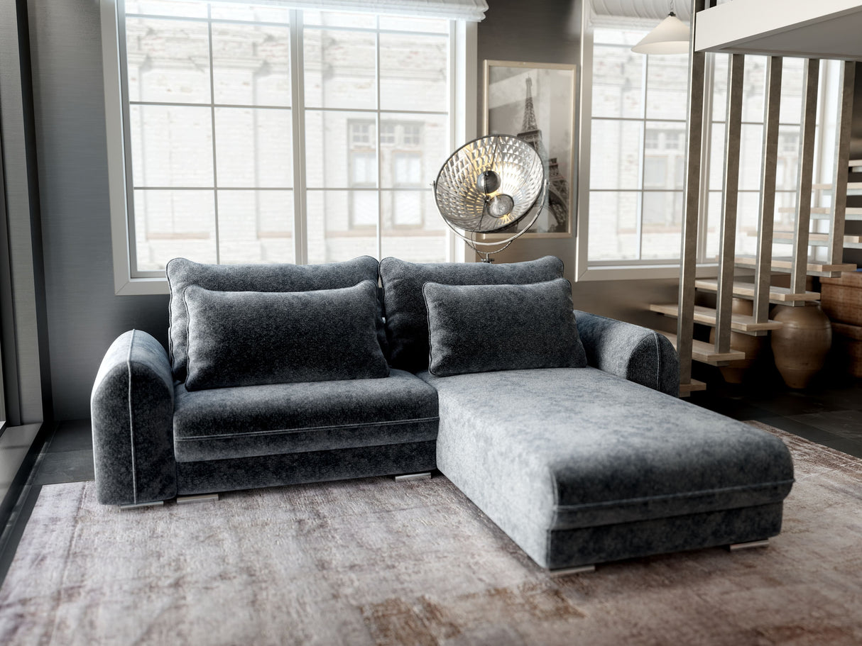Colțar extensibil dumonde cu ladă de depozitare si sezut confortabil din spuma HR, Denver Euphoria Gri Grafit 275x185 cm II Fabrica