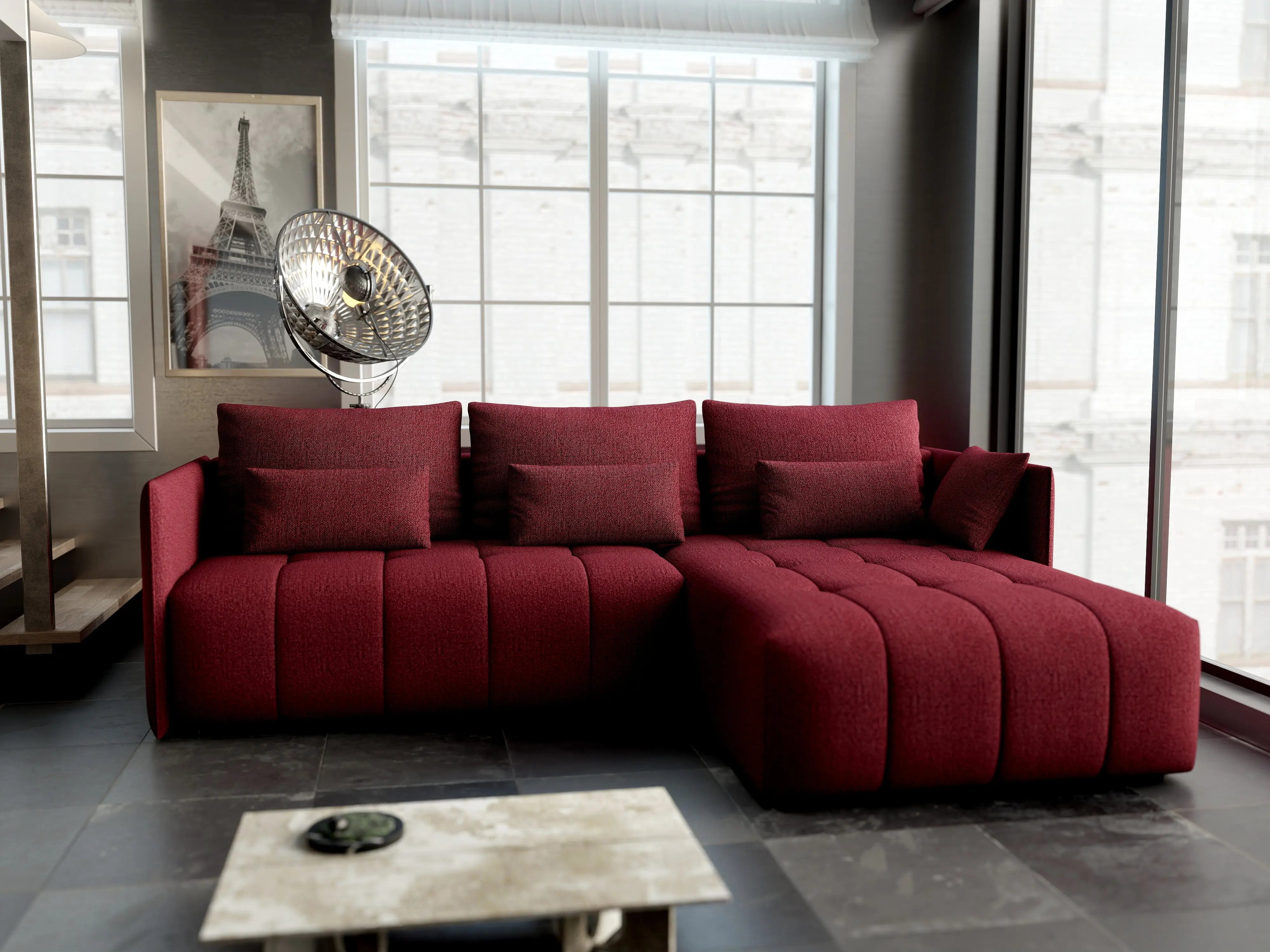 Colțar extensibil dumonde cu ladă de depozitare si sezut confortabil din spuma HR, Malta Bordoux II 235x185 cm Fabrica
