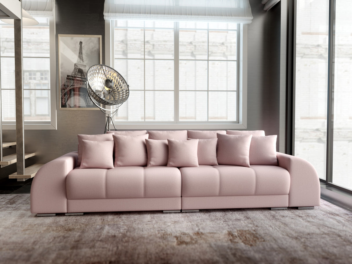 Canapea extensibilă dumonde cu 2 lăzi de depozitare si sezut confortabil din spuma HR, Big Sofa Verona Enjoy Lux Flamingo 310x100 cm Fabrica