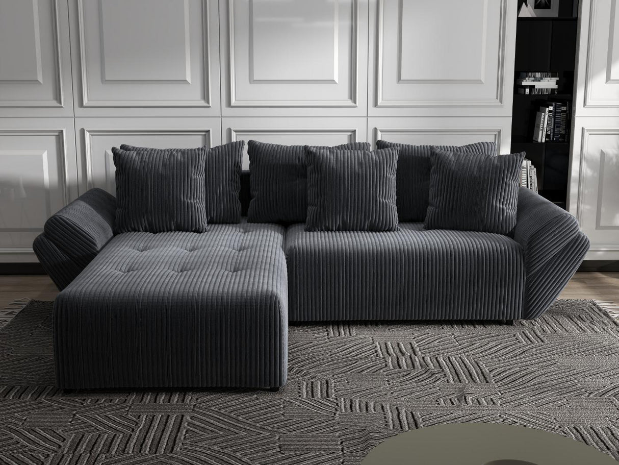 Colțar extensibil dumonde cu ladă de depozitare si sezut confortabil din spuma HR, Berlin Ambience Gri 280x185 cm Fabrica