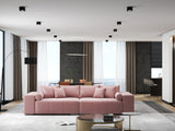 Canapea extensibilă dumonde cu ladă de depozitare si sezut confortabil din spuma HR, Marbela Royal Roz XXL 295x100 cm fabrica