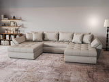 Colțar extensibil dumonde cu ladă de depozitare si sezut confortabil din spuma HR, Loana Bej U 355x185 cm Fabrica