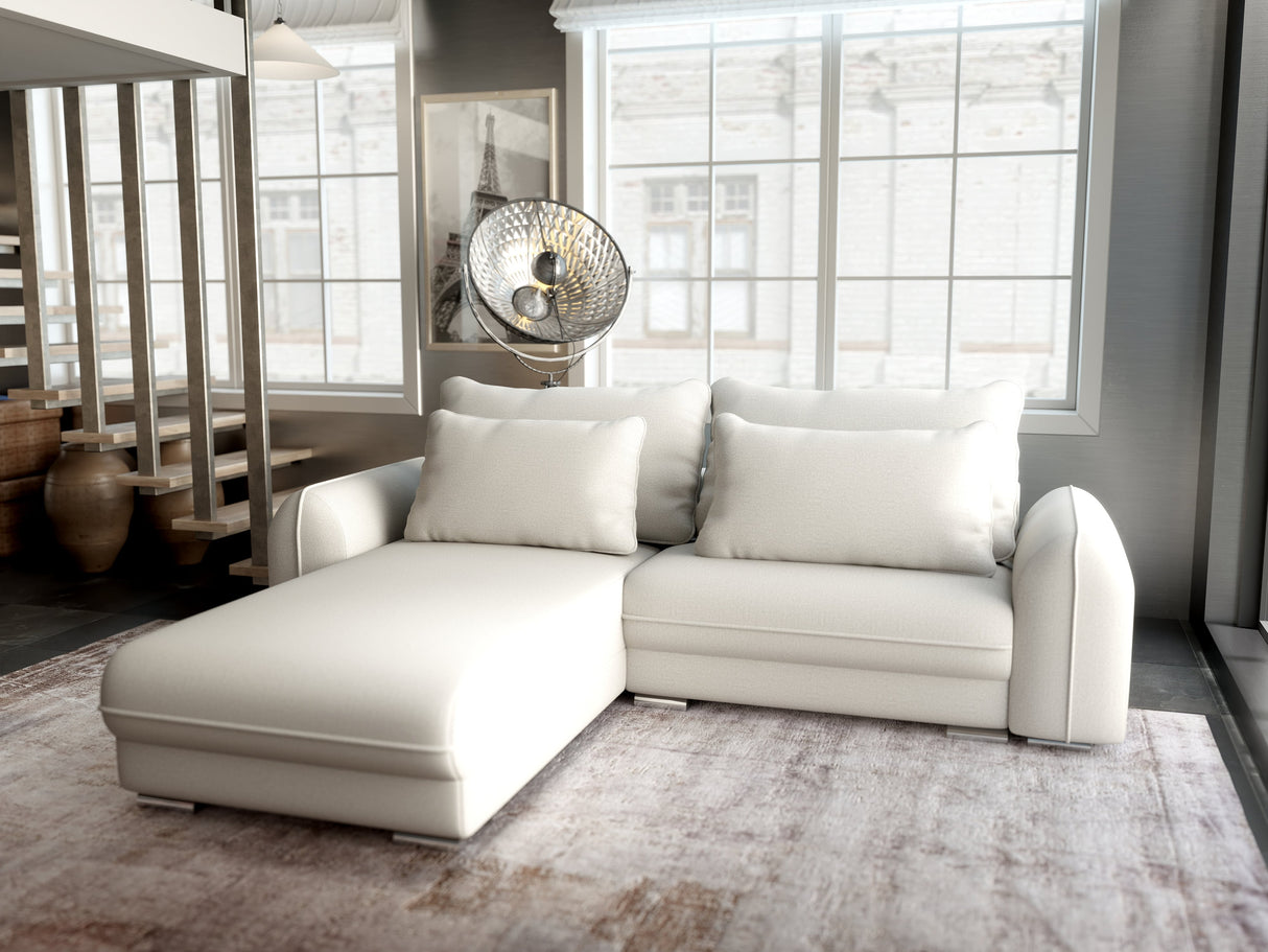 Colțar extensibil dumonde cu ladă de depozitare si sezut confortabil din spuma HR, Denver Enjoy Bej 275x185 cm Fabrica