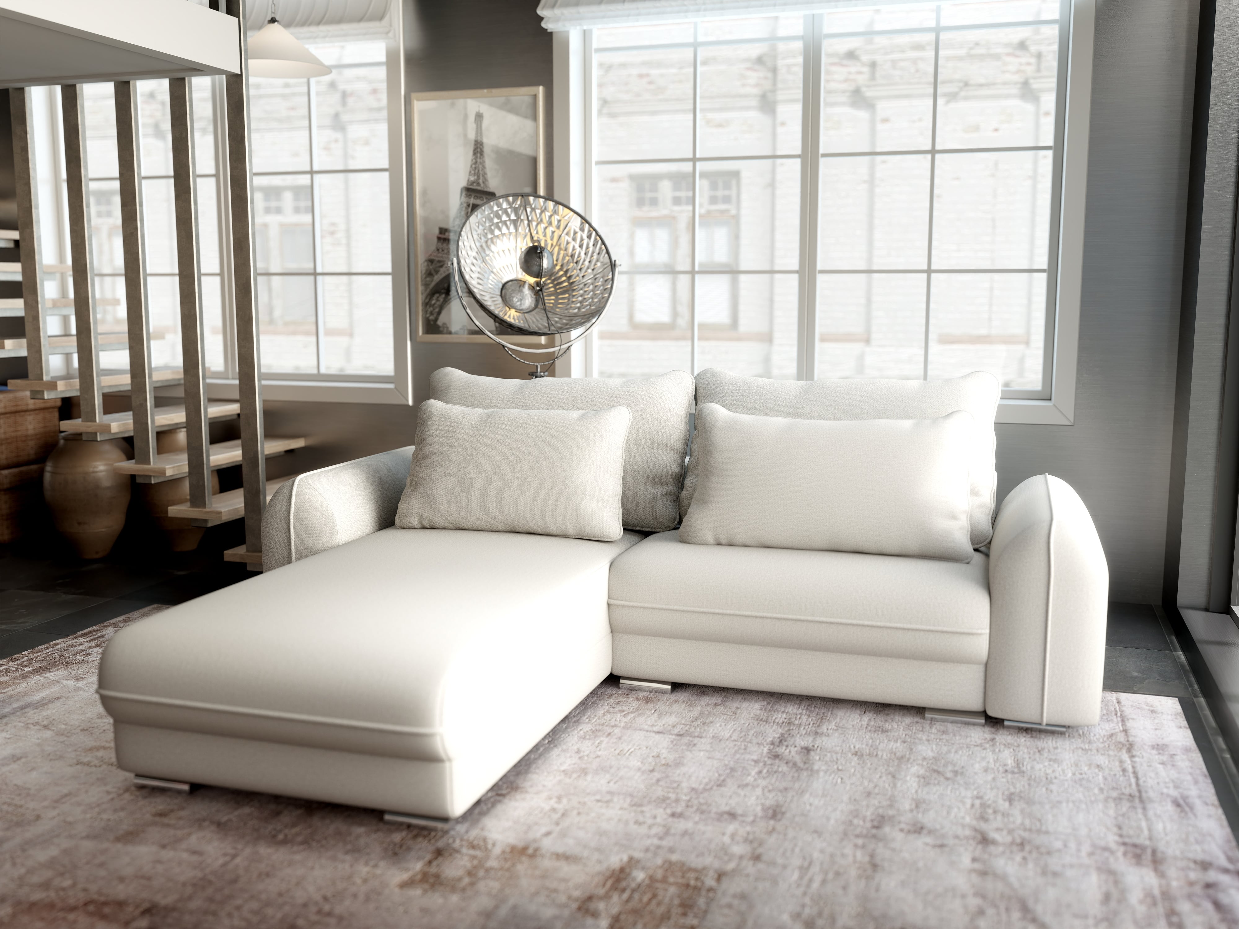 Colțar extensibil dumonde cu ladă de depozitare si sezut confortabil din spuma HR, Denver Enjoy Bej 275x185 cm Fabrica