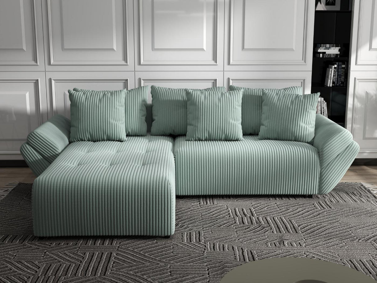 Colțar extensibil dumonde cu ladă de depozitare si sezut confortabil din spuma HR, Berlin Ambience Verde Mint 280x185 cm Fabrica