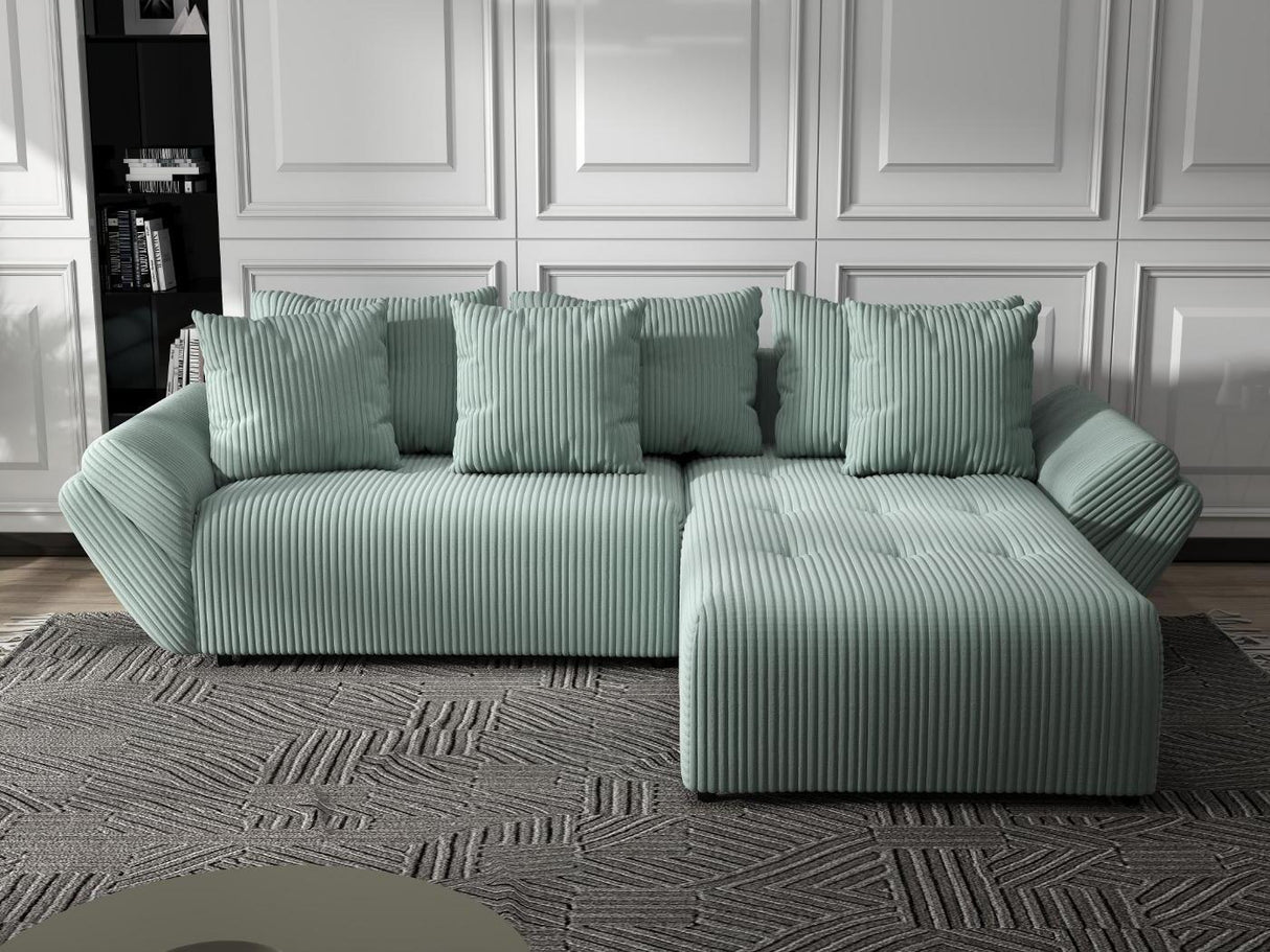 Colțar extensibil dumonde cu ladă de depozitare si sezut confortabil din spuma HR, Berlin Ambience Verde Mint 280x185 cm II Fabrica