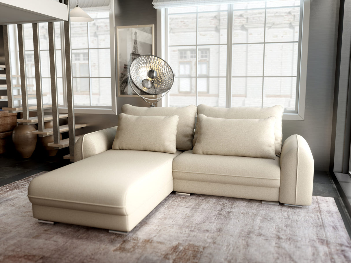 Colțar extensibil dumonde cu ladă de depozitare si sezut confortabil din spuma HR, Denver Enjoy Beige 275x185 cm Fabrica