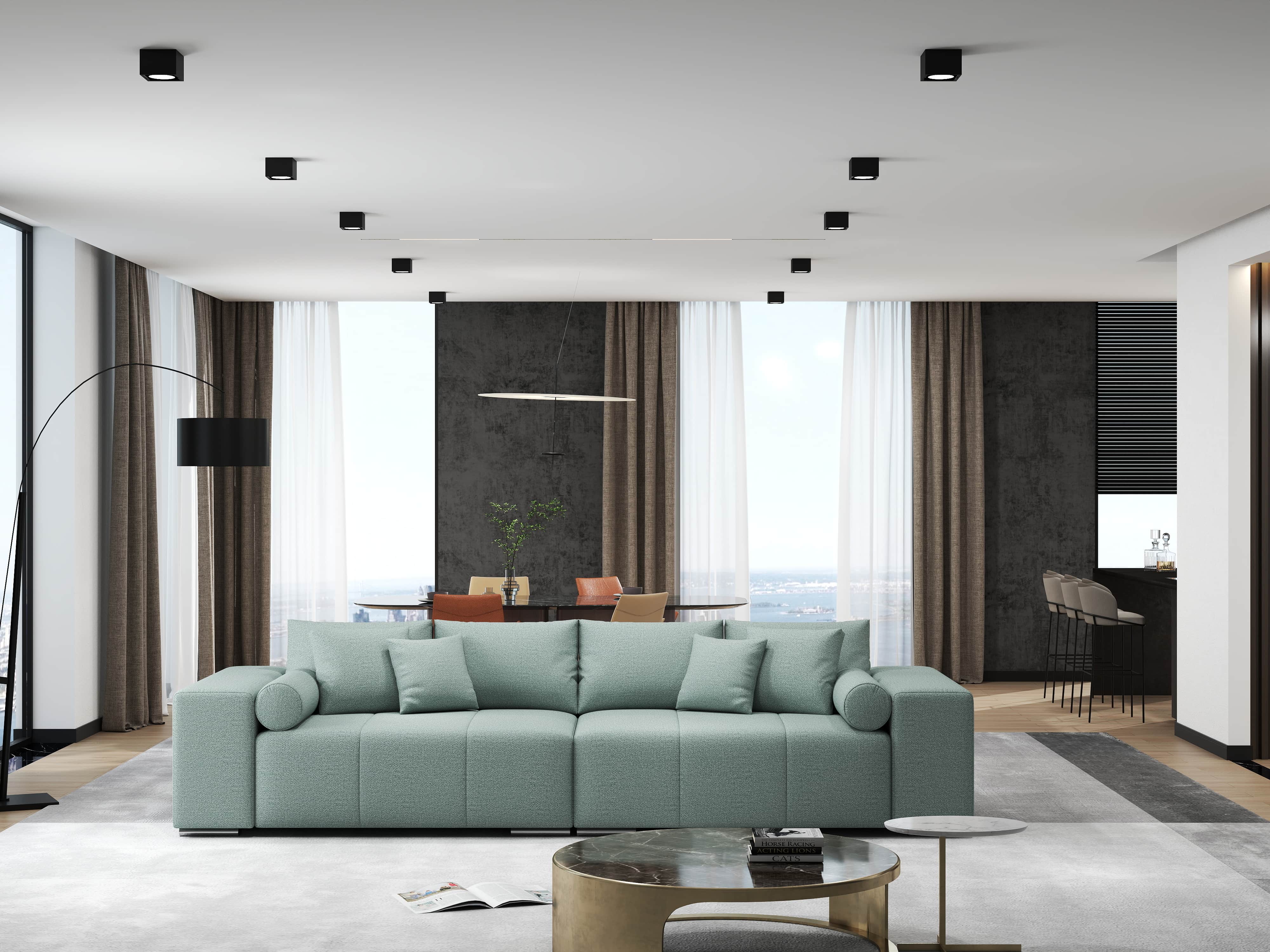 Canapea extensibilă dumonde cu ladă de depozitare si sezut confortabil din spuma HR, Marbela Enjoy Lux Mint XXL 295x100 cm fabrica