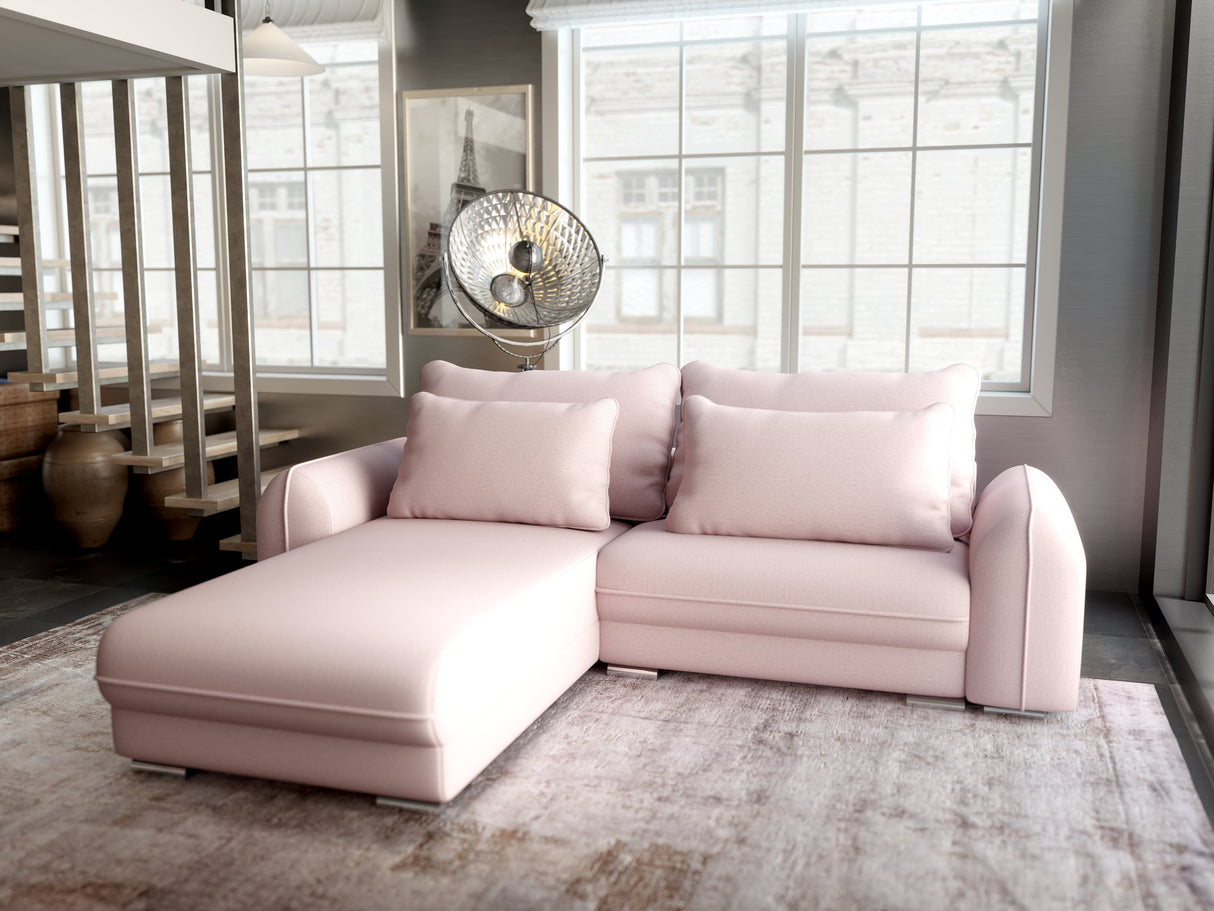 Colțar extensibil dumonde cu ladă de depozitare si sezut confortabil din spuma HR, Denver Enjoy Flamingo 275x185 cm Fabrica