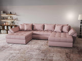 Colțar extensibil dumonde cu ladă de depozitare si sezut confortabil din spuma HR, Loana Enjoy Roz U 355x185 cm Fabrica