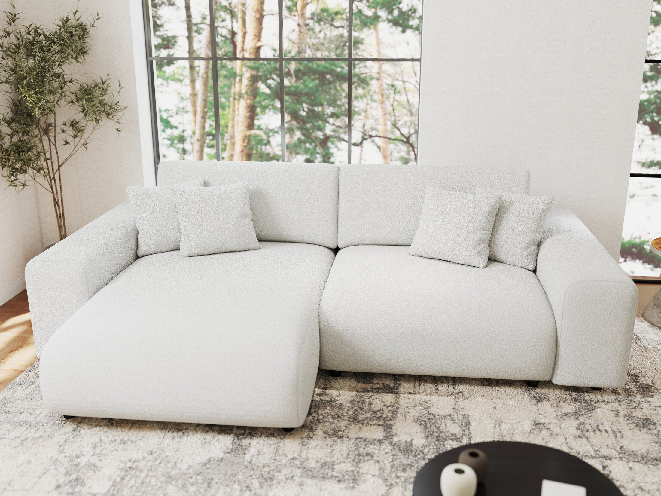 Colțar extensibil dumonde cu ladă de depozitare si sezut confortabil din spuma HR, Sarina Euphoria Alb 255x168 cm