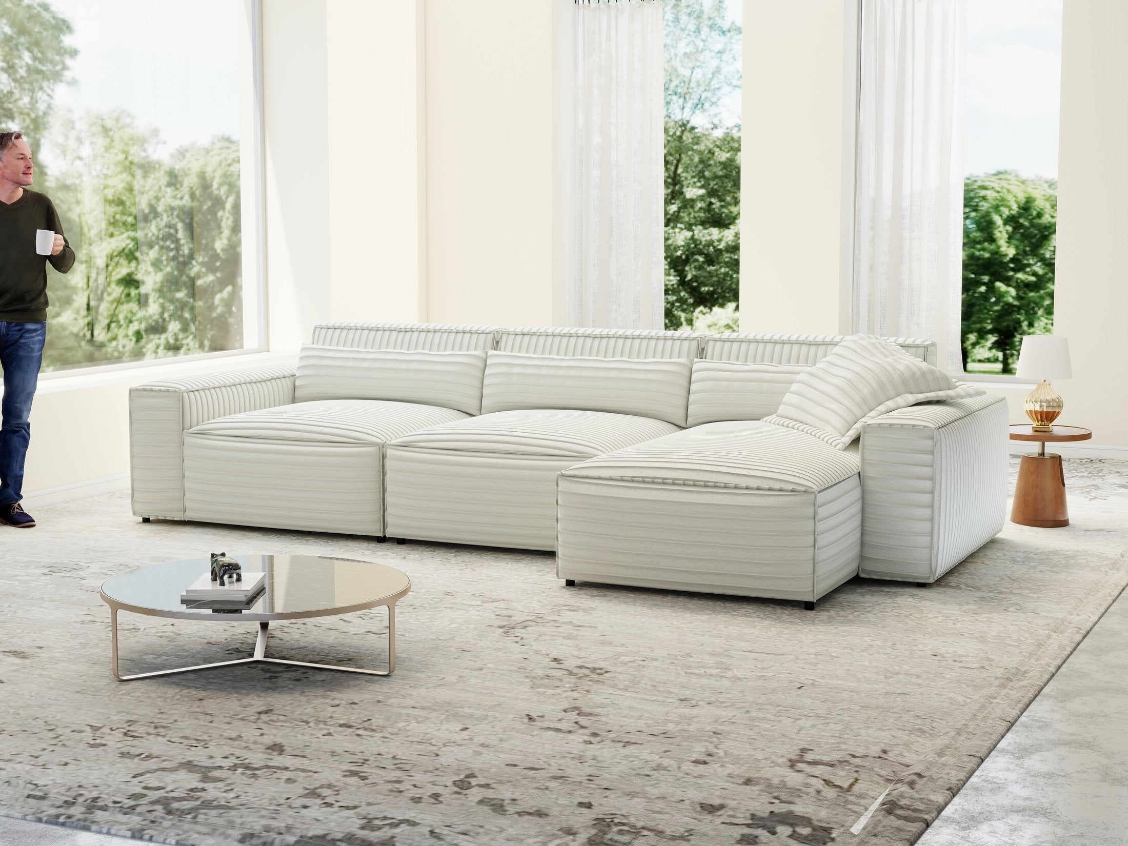 Colțar dumonde cu sezut confortabil din spuma HR, Marvelo XL Ambience Alb 366x175 cm II