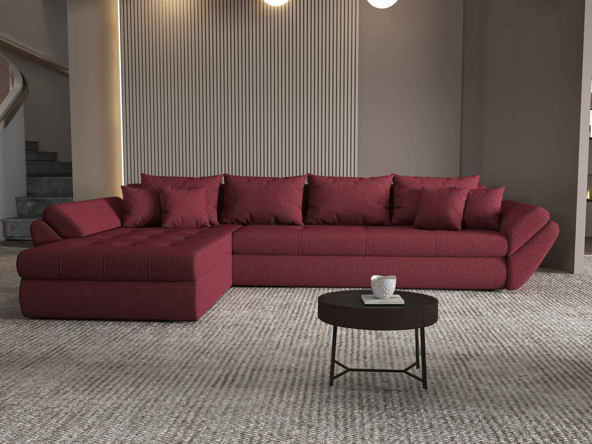 Colțar extensibil dumonde cu ladă de depozitare si sezut confortabil din spuma HR, Loana XL Enjoy Rosu 335x185 cm Fabrica