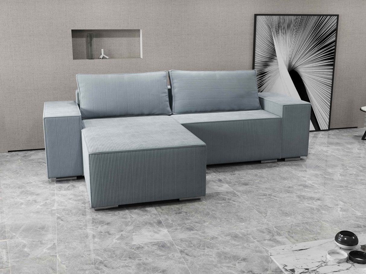 Colțar extensibil dumonde cu ladă de depozitare si sezut confortabil din spuma HR, Dream Zoom Gri Mint 290x185 cm Fabrica