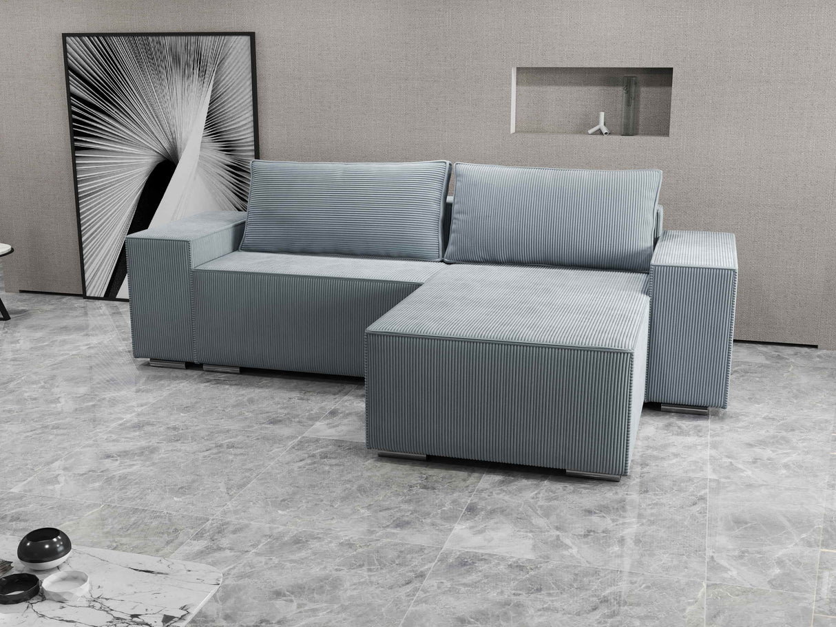 Colțar extensibil dumonde cu ladă de depozitare si sezut confortabil din spuma HR, Dream Zoom Gri Mint 290x185 cm II Fabrica