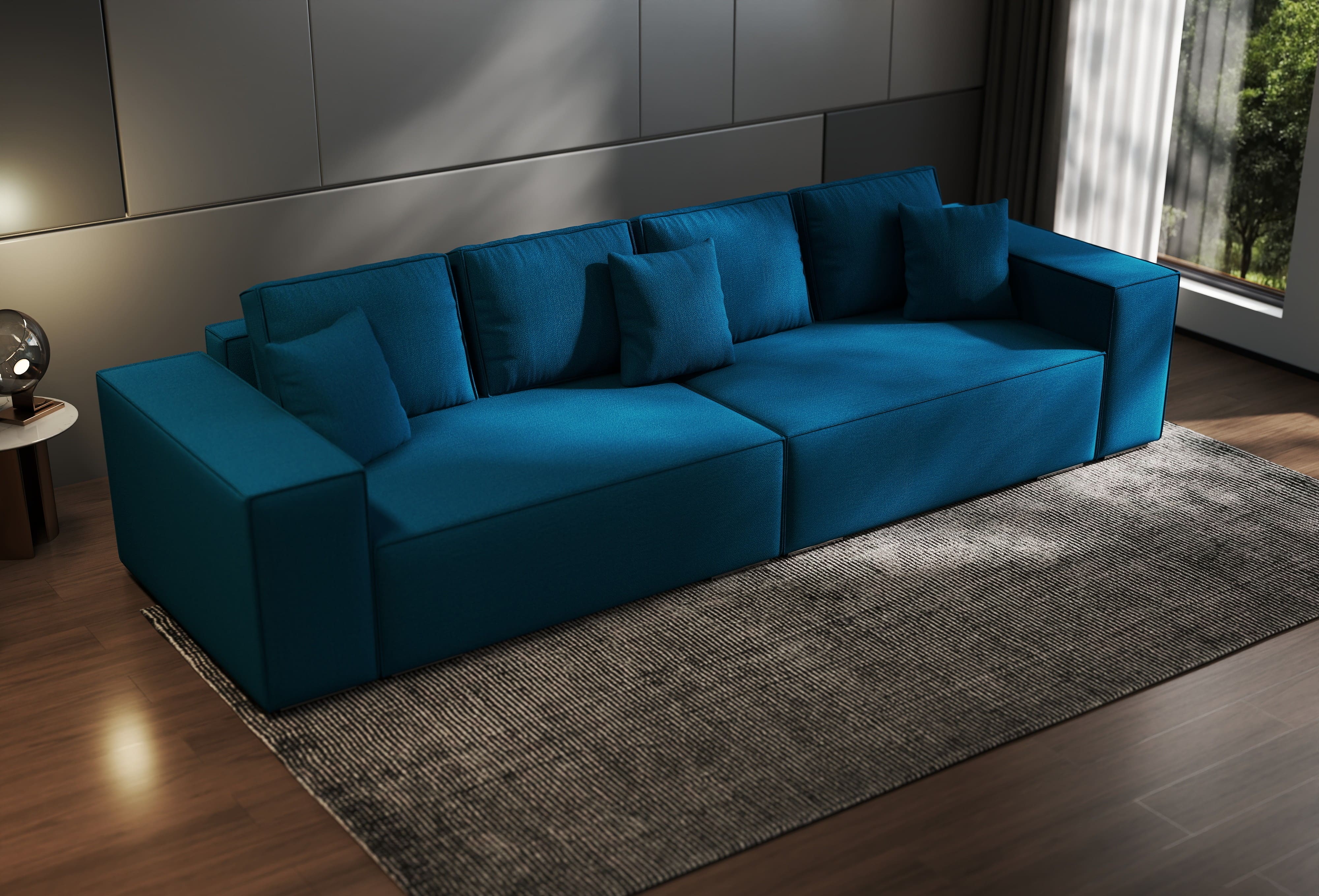 Canapea extensibilă dumonde cu ladă de depozitare si sezut confortabil din spuma HR, Dream Enjoy Petrol 310x100 cm Fabrica