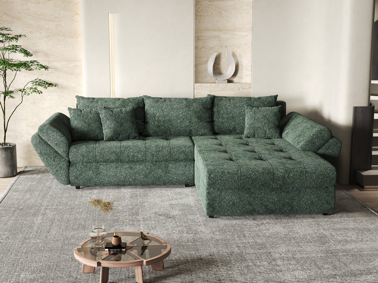 Colțar extensibil dumonde cu ladă de depozitare si sezut confortabil din spuma HR, Loana Verde Euphoria II 270x185 cm Fabrica
