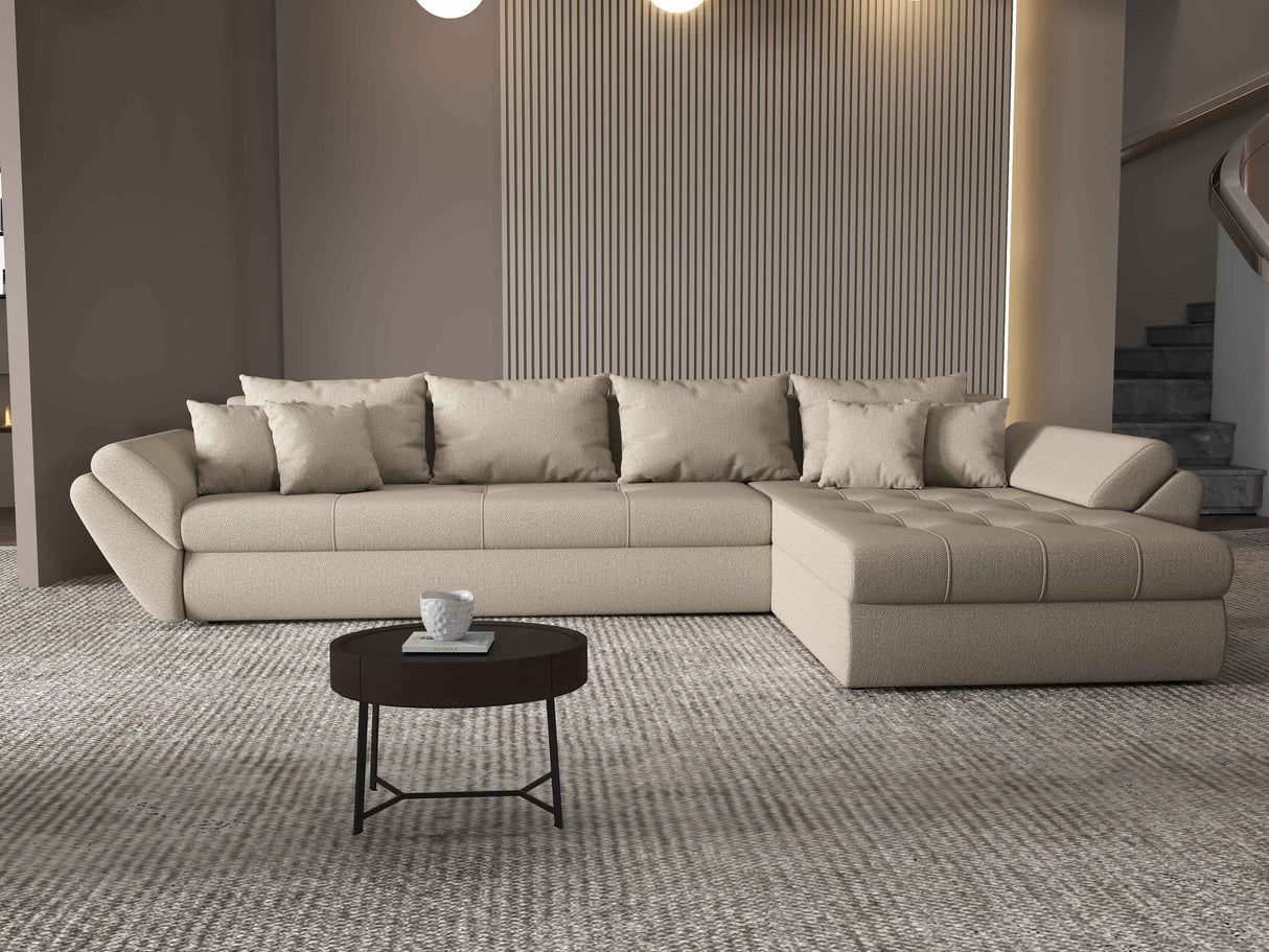 Colțar extensibil dumonde cu ladă de depozitare si sezut confortabil din spuma HR, Loana XL Enjoy Bej II 335x185 cm Fabrica