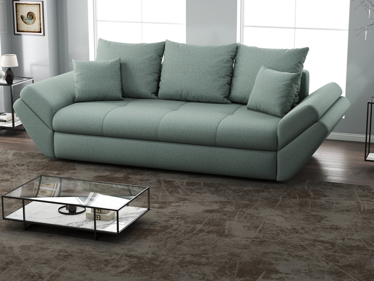 Canapea extensibilă dumonde cu ladă de depozitare si sezut confortabil din spuma HR, Loana Mint 250x100 cm Fabrica