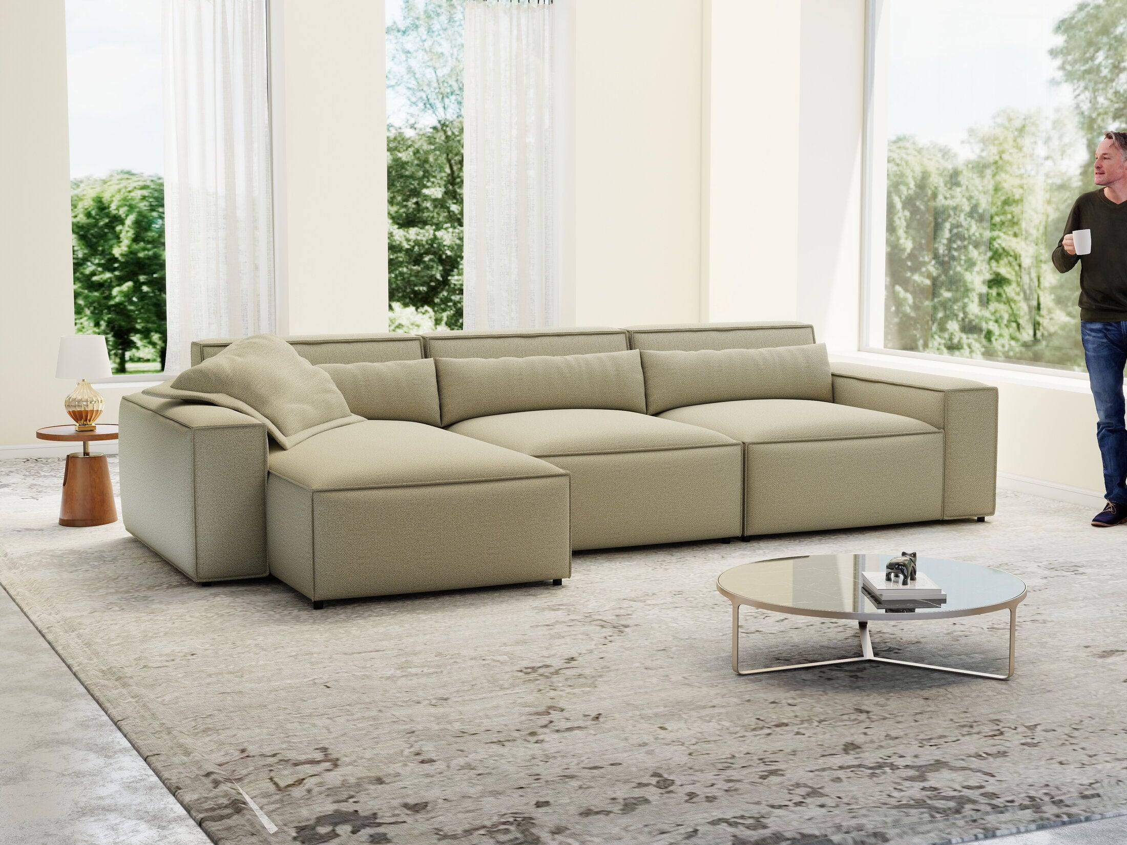 Colțar dumonde cu sezut confortabil din spuma HR, Marvelo XL Enjoy Bej 366x175 cm