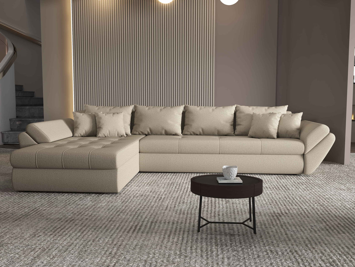 Colțar extensibil dumonde cu ladă de depozitare si sezut confortabil din spuma HR, Loana XL Enjoy Bej 335x185 cm Fabrica