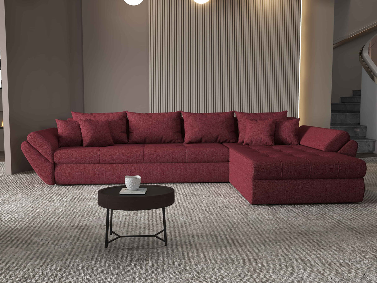 Colțar extensibil dumonde cu ladă de depozitare si sezut confortabil din spuma HR, Loana XL Enjoy Rosu II 335x185 cm Fabrica