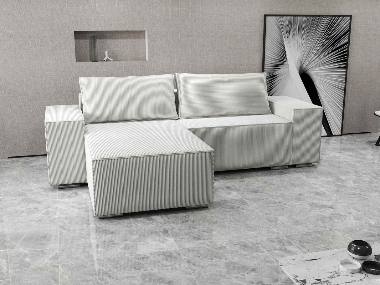 Colțar extensibil dumonde cu ladă de depozitare si sezut confortabil din spuma HR, Dream Zoom Gri 290x185 cm Fabrica