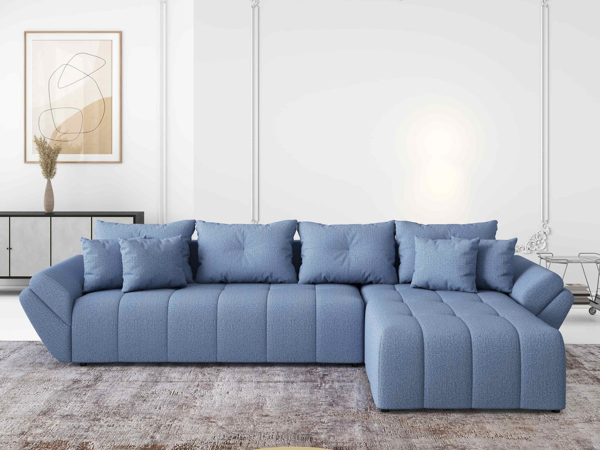 Colțar extensibil dumonde cu ladă de depozitare si sezut confortabil din spuma HR, Berlin XL Enjoy Lux Blue 350x185 cm II Fabrica